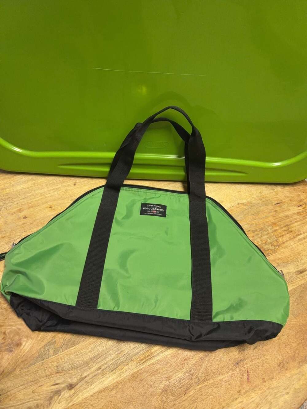 Vintage Ralph Lauren Polo Jeans Co. Green and Black Nylon Duffle Bag